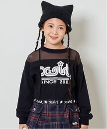 X-girl Stages（エックスガールステージス）の「インナーつきメッシュ切替ロゴ長袖Tシャツ（Tシャツ/カットソー・キッズ）」