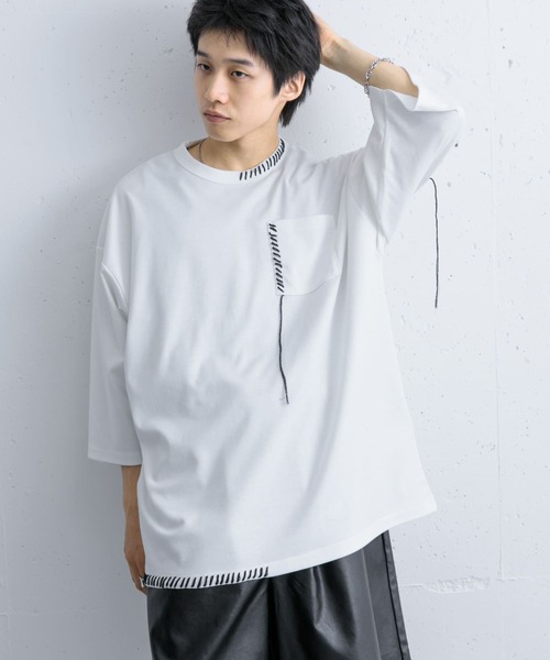 SENSE OF PLACE by URBAN RESEARCH（センスオブプレイスバイアーバンリサーチ）の「ハンドステッチルーズTシャツ（Tシャツ/カットソー・メンズ・ブラック/ネイビー/ホワイト・MEDIUM/LARGE）」の2枚目の写真