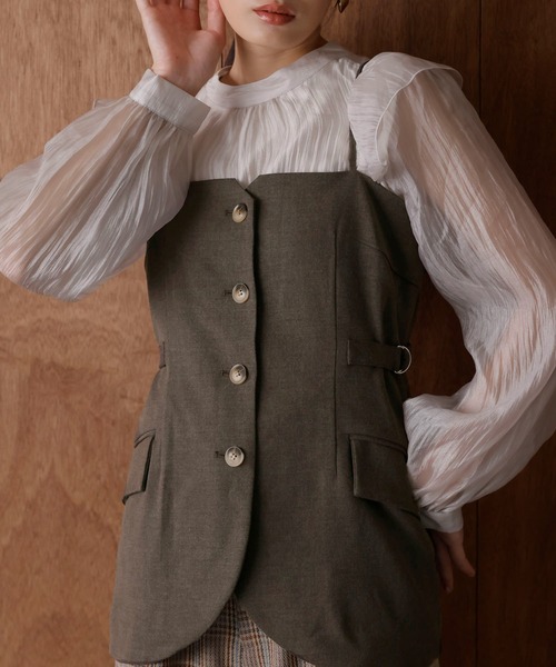 VIS（ビス）の「【セットアップ対応】フロントボタンビスチェ【洗える】（キャミソール・レディース・チャコールグレー/ダークブラウン/ベージュ系その他・FREE）」の2枚目の写真