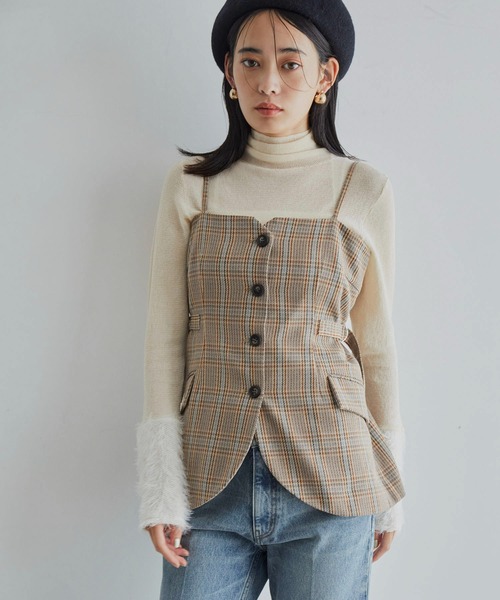 VIS（ビス）の「【セットアップ対応】フロントボタンビスチェ【洗える】（キャミソール・レディース・チャコールグレー/ダークブラウン/ベージュ系その他・FREE）」の3枚目の写真