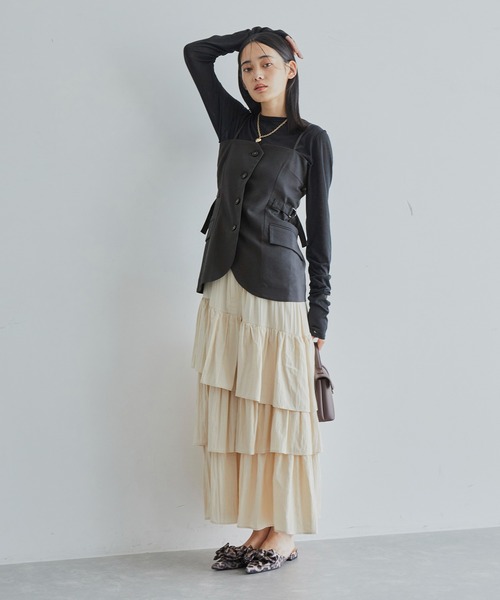 VIS（ビス）の「【セットアップ対応】フロントボタンビスチェ【洗える】（キャミソール・レディース・チャコールグレー/ダークブラウン/ベージュ系その他・FREE）」の9枚目の写真