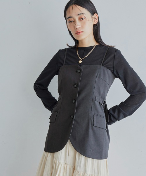 VIS（ビス）の「【セットアップ対応】フロントボタンビスチェ【洗える】（キャミソール・レディース・チャコールグレー/ダークブラウン/ベージュ系その他・FREE）」の11枚目の写真