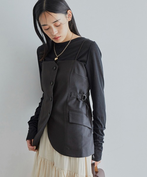 VIS（ビス）の「【セットアップ対応】フロントボタンビスチェ【洗える】（キャミソール・レディース・チャコールグレー/ダークブラウン/ベージュ系その他・FREE）」の10枚目の写真