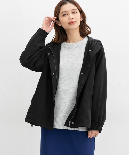 Honeys（ハニーズ）の「【非フッ素撥水加工】フードブルゾン（ブルゾン・レディース・ブラック/カーキ/ネイビー/ベージュ・M/L/LL）」の7枚目の写真