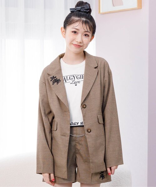 algy（アルジー）の「【セットアップ】ロングジャケット（テーラードジャケット・キッズ・ブラウン/グレー・MEDIUM/SMALL/X-SMALL/XX-SMALL）」の2枚目の写真