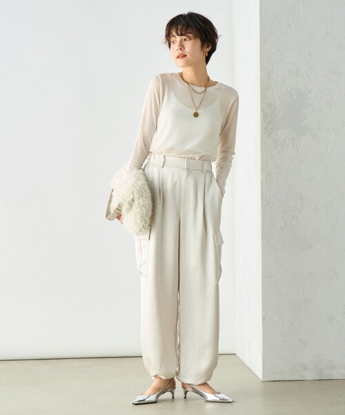 NOLLEY’S Sophi(ノーリーズソフィ)の「カシミヤシルク混ラメロンT(Tシャツ/カットソー・レディース・オフホワイト/グレイッシュベージュ・38)」の8枚目の写真