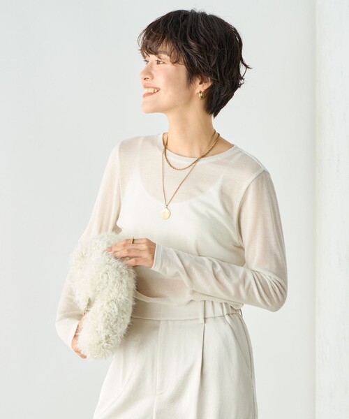 NOLLEY’S Sophi(ノーリーズソフィ)の「カシミヤシルク混ラメロンT(Tシャツ/カットソー・レディース・オフホワイト/グレイッシュベージュ・38)」の9枚目の写真