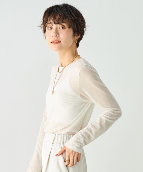 NOLLEY’S Sophi(ノーリーズソフィ)の「カシミヤシルク混ラメロンT(Tシャツ/カットソー・レディース・オフホワイト/グレイッシュベージュ・38)」の10枚目の写真
