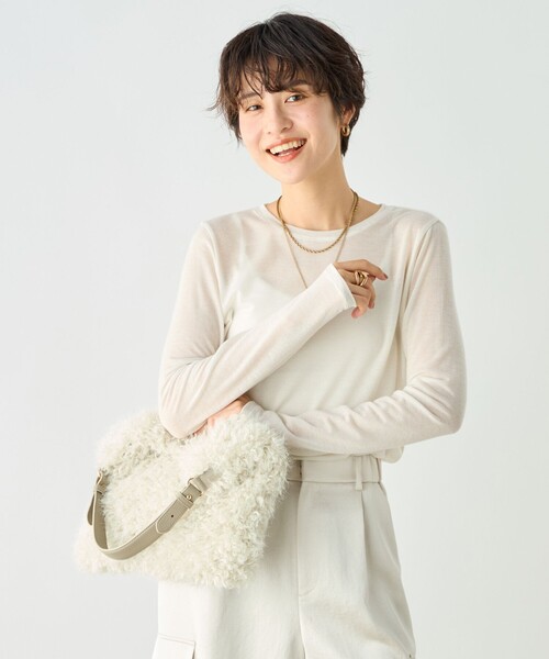 NOLLEY’S Sophi(ノーリーズソフィ)の「カシミヤシルク混ラメロンT(Tシャツ/カットソー・レディース・オフホワイト/グレイッシュベージュ・38)」の12枚目の写真
