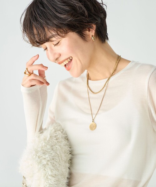 NOLLEY’S Sophi(ノーリーズソフィ)の「カシミヤシルク混ラメロンT(Tシャツ/カットソー・レディース・オフホワイト/グレイッシュベージュ・38)」の13枚目の写真