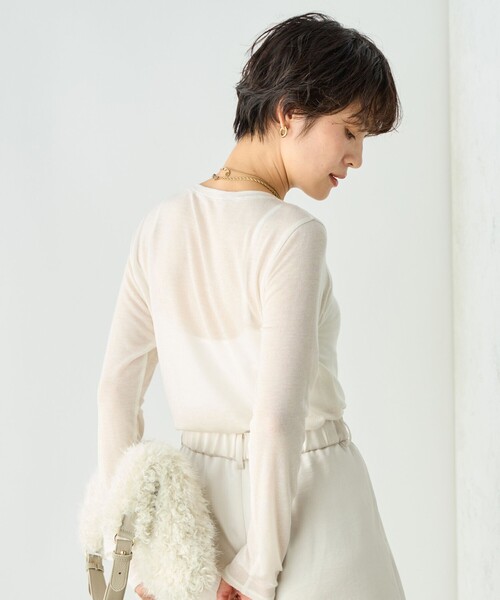 NOLLEY’S Sophi(ノーリーズソフィ)の「カシミヤシルク混ラメロンT(Tシャツ/カットソー・レディース・オフホワイト/グレイッシュベージュ・38)」の16枚目の写真