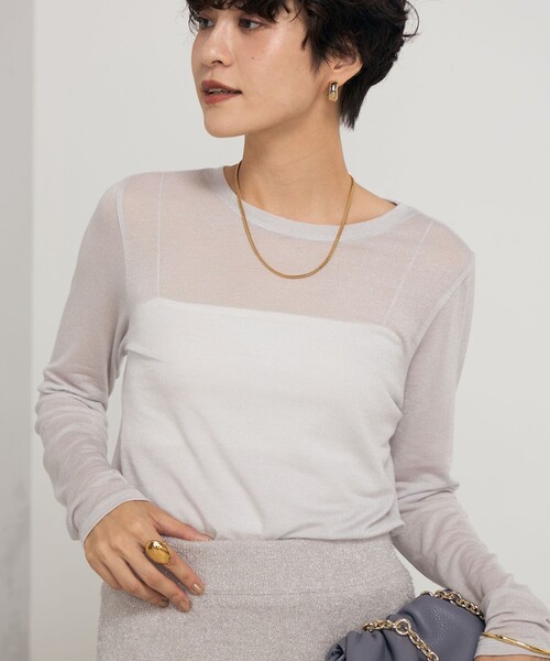 NOLLEY’S Sophi(ノーリーズソフィ)の「カシミヤシルク混ラメロンT(Tシャツ/カットソー・レディース・オフホワイト/グレイッシュベージュ・38)」の22枚目の写真
