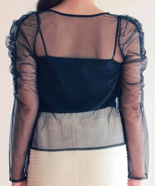 PURE BRIGHT（ピュアブライト）の「ギャザーデザインシアーチュールトップス（Tシャツ/カットソー・レディース・ブラック/アイボリー・FREE）」の22枚目の写真