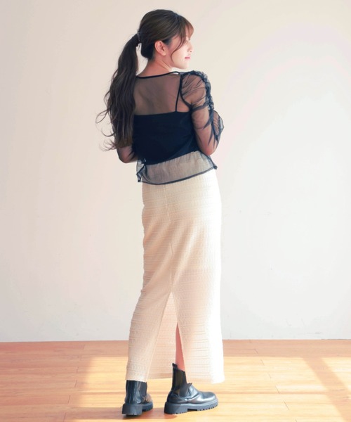 PURE BRIGHT（ピュアブライト）の「ギャザーデザインシアーチュールトップス（Tシャツ/カットソー・レディース・ブラック/アイボリー・FREE）」の10枚目の写真