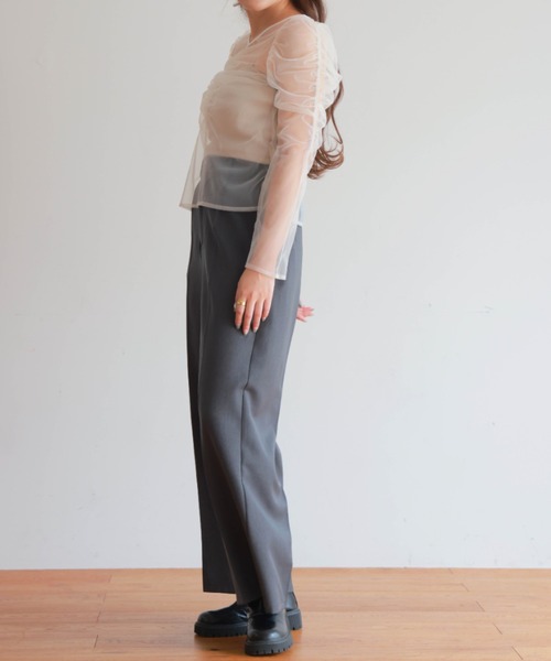 PURE BRIGHT（ピュアブライト）の「ギャザーデザインシアーチュールトップス（Tシャツ/カットソー・レディース・ブラック/アイボリー・FREE）」の19枚目の写真