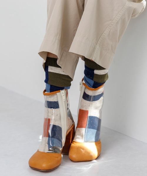 rasox（ラソックス）の「rasox（ラソックス）／　パッチワークコットンネップ（ソックス/靴下・レディース・オリーブ/サックスブルー/グレー・SMALL/MEDIUM/LARGE）」の2枚目の写真