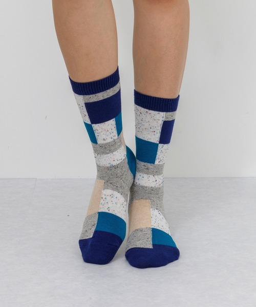 rasox（ラソックス）の「rasox（ラソックス）／　パッチワークコットンネップ（ソックス/靴下・レディース・オリーブ/サックスブルー/グレー・SMALL/MEDIUM/LARGE）」の3枚目の写真