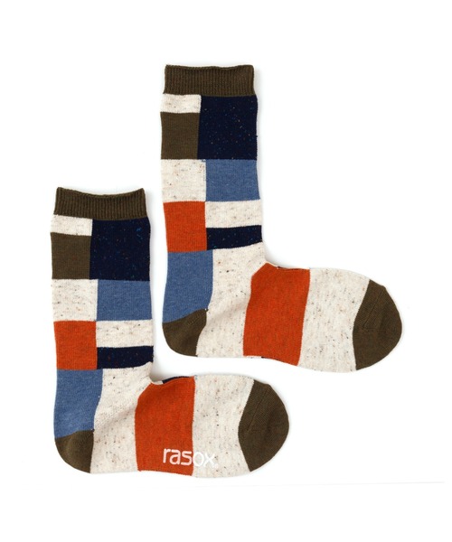 rasox（ラソックス）の「rasox（ラソックス）／　パッチワークコットンネップ（ソックス/靴下・レディース・オリーブ/サックスブルー/グレー・SMALL/MEDIUM/LARGE）」の7枚目の写真