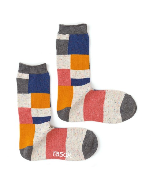rasox（ラソックス）の「rasox（ラソックス）／　パッチワークコットンネップ（ソックス/靴下・レディース・オリーブ/サックスブルー/グレー・SMALL/MEDIUM/LARGE）」の5枚目の写真