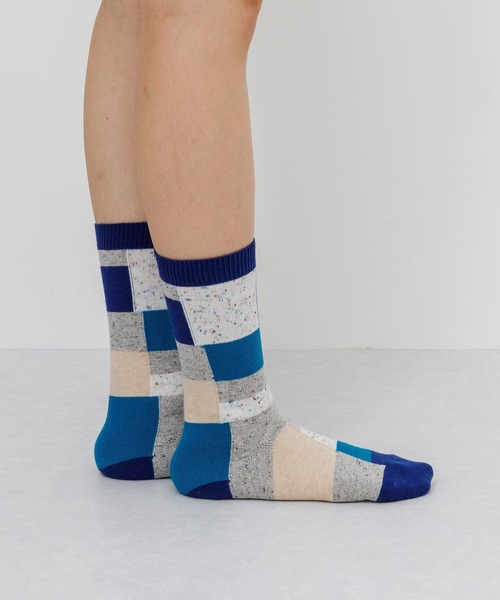rasox（ラソックス）の「rasox（ラソックス）／　パッチワークコットンネップ（ソックス/靴下・レディース・オリーブ/サックスブルー/グレー・SMALL/MEDIUM/LARGE）」の4枚目の写真