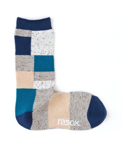 rasox（ラソックス）の「rasox（ラソックス）／　パッチワークコットンネップ（ソックス/靴下・レディース・オリーブ/サックスブルー/グレー・SMALL/MEDIUM/LARGE）」の10枚目の写真
