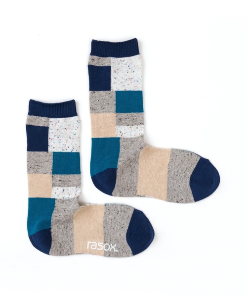 rasox（ラソックス）の「rasox（ラソックス）／　パッチワークコットンネップ（ソックス/靴下・レディース・オリーブ/サックスブルー/グレー・SMALL/MEDIUM/LARGE）」の9枚目の写真