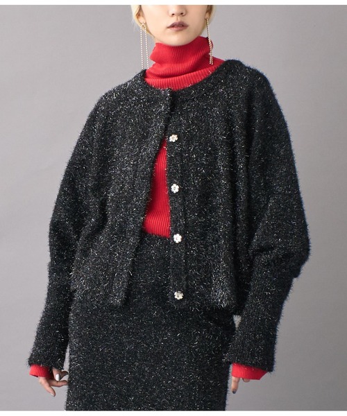 Settimissimo（セッティミッシモ）の「ラメニットスリットスリーブショート丈カーディガン（カーディガン/ボレロ・レディース・ブラック/シルバー・38）」の2枚目の写真