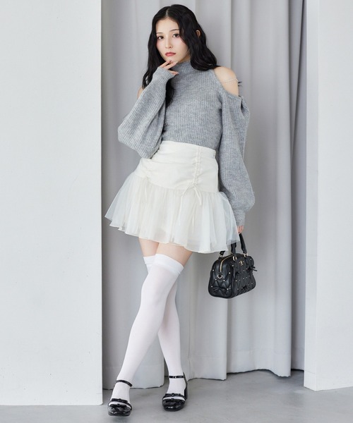 one after another NICE CLAUP（ワンアフターアナザーナイスクラップ）の「バレエコア/ドロストミニスカート（スカート・レディース・オフホワイト/ピンク/モカ・FREE）」の6枚目の写真