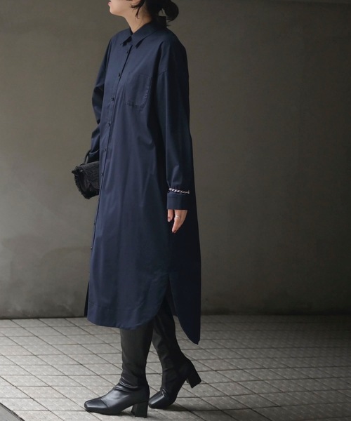 &HALF(アンドハーフ)の「ルーズロングシャツワンピース(無地/ストライプ)(シャツワンピース・レディース・ネイビー/サックスブルー/ベージュ・FREE)」の15枚目の写真