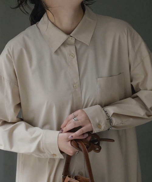 &HALF(アンドハーフ)の「ルーズロングシャツワンピース(無地/ストライプ)(シャツワンピース・レディース・ネイビー/サックスブルー/ベージュ・FREE)」の17枚目の写真