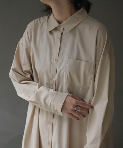 &HALF(アンドハーフ)の「ルーズロングシャツワンピース(無地/ストライプ)(シャツワンピース・レディース・ネイビー/サックスブルー/ベージュ・FREE)」の18枚目の写真