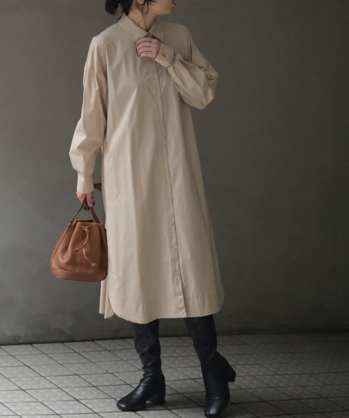 &HALF(アンドハーフ)の「ルーズロングシャツワンピース(無地/ストライプ)(シャツワンピース・レディース・ネイビー/サックスブルー/ベージュ・FREE)」の20枚目の写真