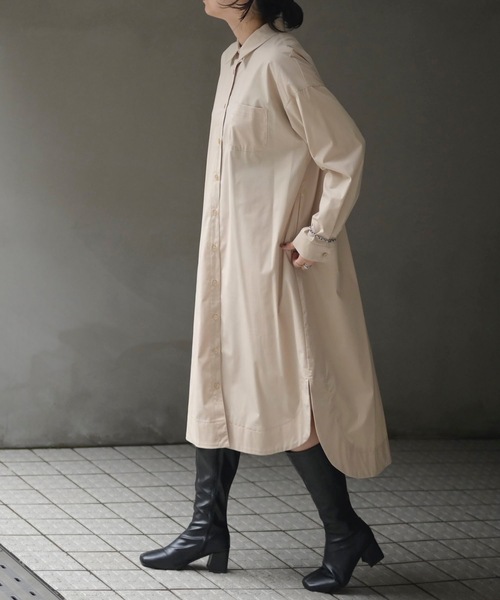&HALF(アンドハーフ)の「ルーズロングシャツワンピース(無地/ストライプ)(シャツワンピース・レディース・ネイビー/サックスブルー/ベージュ・FREE)」の21枚目の写真