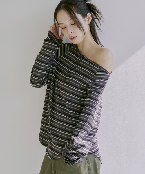 Jnylon　Studios ベルベット アシメ オフショルダーカットソー Jnylon Studios ベルベット アシメ オフショルダーカットソー