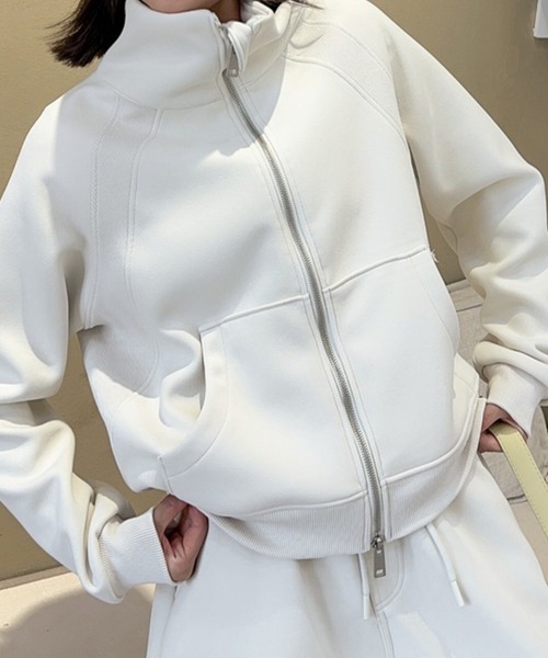 aimoha（アイモハ）の「ハイネックダブルジップスウェットジャケット (LV)（スウェット・レディース・ピンク/ダークグレー/ライトベージュ/グレイッシュベージュ/ダークベージュ・MEDIUM/LARGE/X-LARGE）」の2枚目の写真