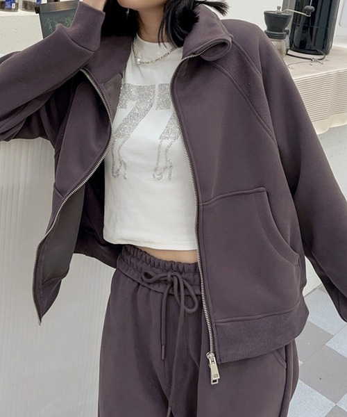 aimoha（アイモハ）の「ハイネックダブルジップスウェットジャケット (LV)（スウェット・レディース・ピンク/ダークグレー/ライトベージュ/グレイッシュベージュ/ダークベージュ・MEDIUM/LARGE/X-LARGE）」の3枚目の写真