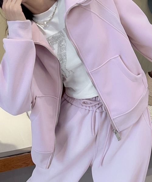 aimoha（アイモハ）の「ハイネックダブルジップスウェットジャケット (LV)（スウェット・レディース・ピンク/ダークグレー/ライトベージュ/グレイッシュベージュ/ダークベージュ・MEDIUM/LARGE/X-LARGE）」の12枚目の写真