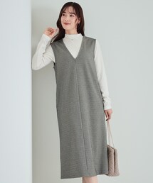 DRESKIP | 【S-LL/2点セット】Iラインシルエットですっきりと ジャカードジャンドレ+長袖インナー(ワンピース)