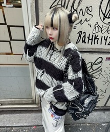 ニット セーター 「YOUTHBATH」Stripe partial damage knit レディース メンズ youthbath ニット セーター 「YOUTHBATH」Stripe partial damage
