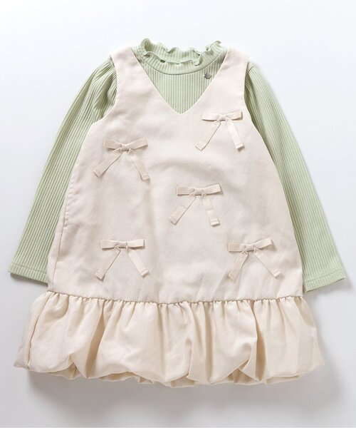 apres les cours（アプレレクール）の「【フォーマル対応/ジュニア対応】メニーリボンバルーンジャンスカセット＿アプレレクールマシェリ（ジャンパースカート・キッズ・キナリ/ブラック・90/100/110/120/80/130/140）」の2枚目の写真