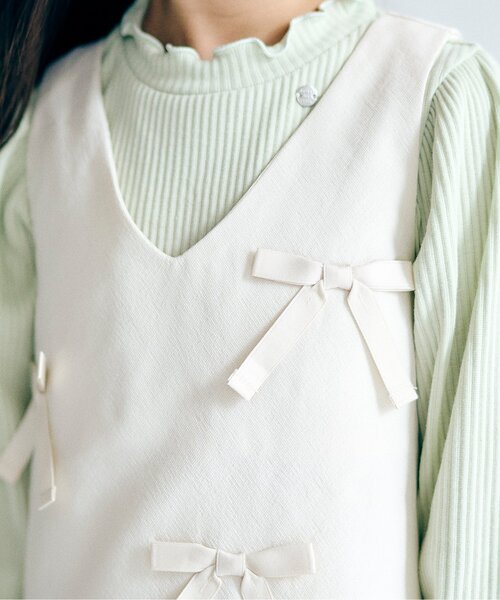 apres les cours（アプレレクール）の「【フォーマル対応/ジュニア対応】メニーリボンバルーンジャンスカセット＿アプレレクールマシェリ（ジャンパースカート・キッズ・キナリ/ブラック・90/100/110/120/80/130/140）」の10枚目の写真