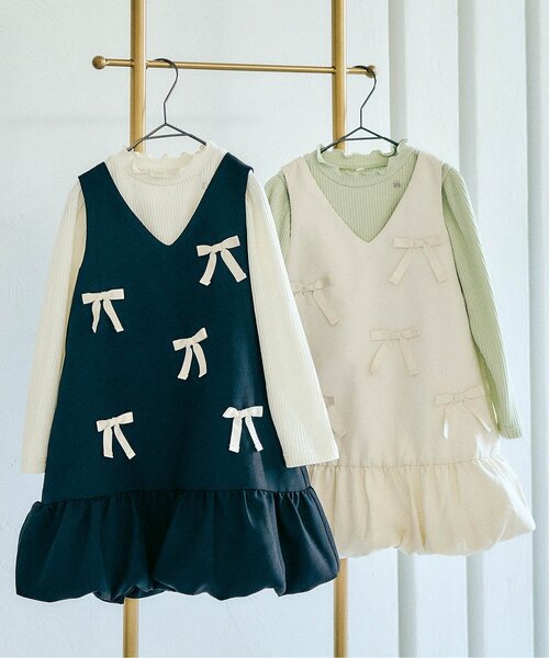 apres les cours（アプレレクール）の「【フォーマル対応/ジュニア対応】メニーリボンバルーンジャンスカセット＿アプレレクールマシェリ（ジャンパースカート・キッズ・キナリ/ブラック・90/100/110/120/80/130/140）」の12枚目の写真