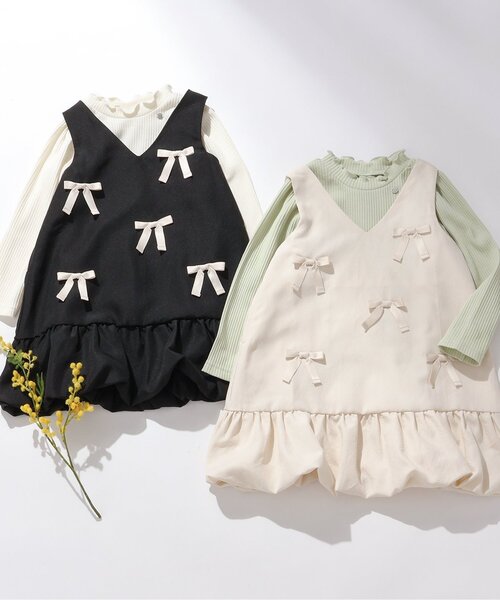 apres les cours（アプレレクール）の「【フォーマル対応/ジュニア対応】メニーリボンバルーンジャンスカセット＿アプレレクールマシェリ（ジャンパースカート・キッズ・キナリ/ブラック・90/100/110/120/80/130/140）」の13枚目の写真