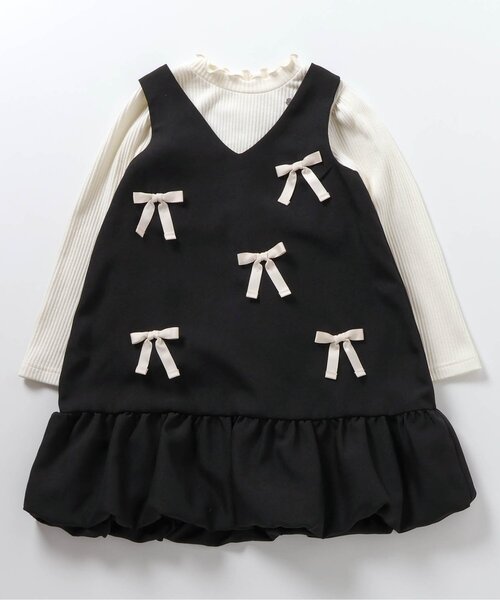 apres les cours（アプレレクール）の「【フォーマル対応/ジュニア対応】メニーリボンバルーンジャンスカセット＿アプレレクールマシェリ（ジャンパースカート・キッズ・キナリ/ブラック・90/100/110/120/80/130/140）」の16枚目の写真
