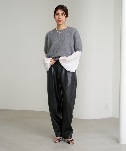 IENA（イエナ）の「《追加》シアーシフォン リブネックブラウス（シャツ/ブラウス・レディース・ホワイト/ブラック・FREE）」の6枚目の写真