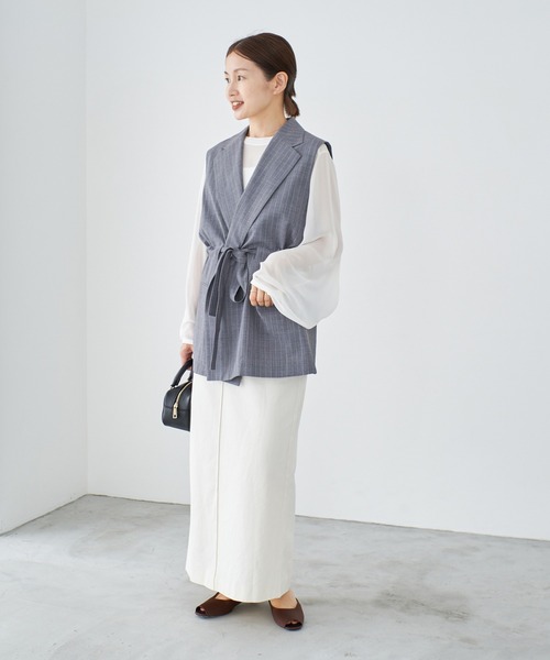 IENA（イエナ）の「《追加》シアーシフォン リブネックブラウス（シャツ/ブラウス・レディース・ホワイト/ブラック・FREE）」の8枚目の写真