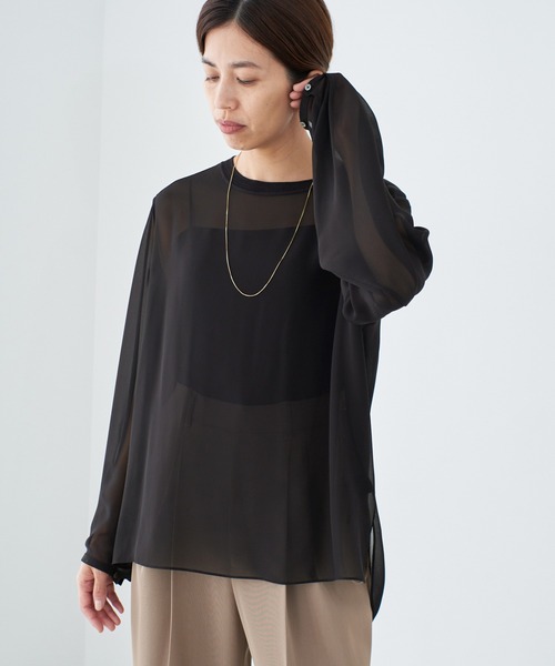 IENA（イエナ）の「《追加》シアーシフォン リブネックブラウス（シャツ/ブラウス・レディース・ホワイト/ブラック・FREE）」の14枚目の写真