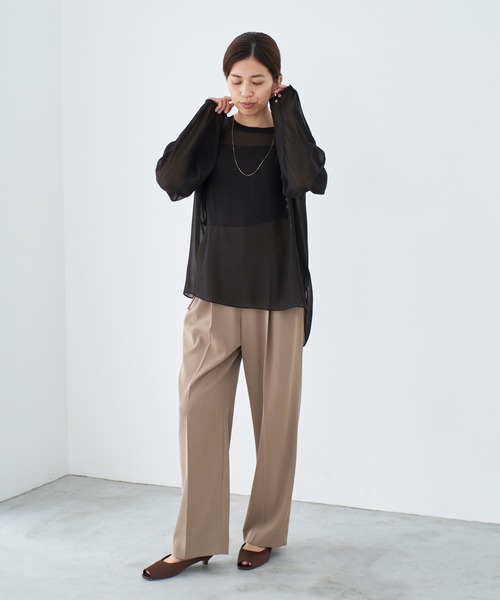 IENA（イエナ）の「《追加》シアーシフォン リブネックブラウス（シャツ/ブラウス・レディース・ホワイト/ブラック・FREE）」の19枚目の写真