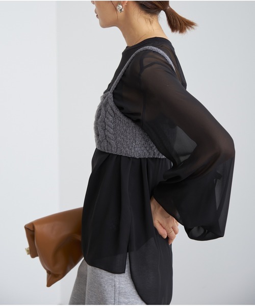 IENA（イエナ）の「《追加》シアーシフォン リブネックブラウス（シャツ/ブラウス・レディース・ホワイト/ブラック・FREE）」の22枚目の写真