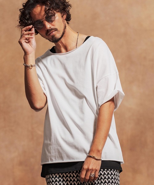 Jih Nunc(ジーヌンク)の「mt9431-ルーズネックカットソー(Tシャツ/カットソー・メンズ・グリーン/ピンク/ホワイト/ブラック・L/M/S)」の5枚目の写真